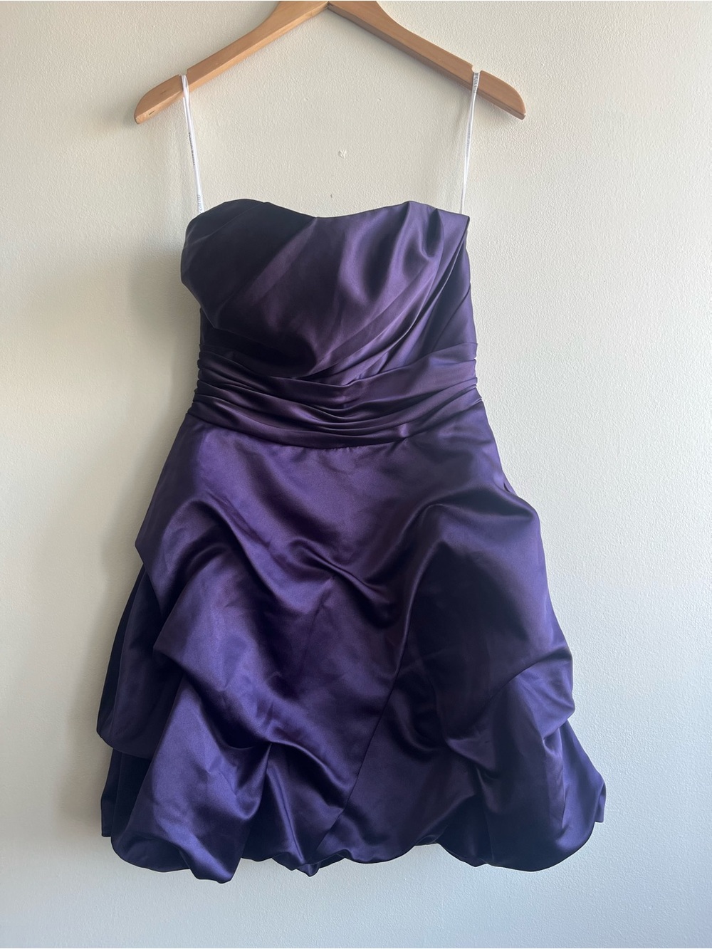 Y2K Glam Strapless Purple Satin Bubble Hem Dress Gossip Girl Formal Size 4
